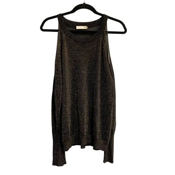 Ramy Brook Tops - Ramy Brook Tasha Metallic Cold Shoulder Black Gold Knit Top Size M